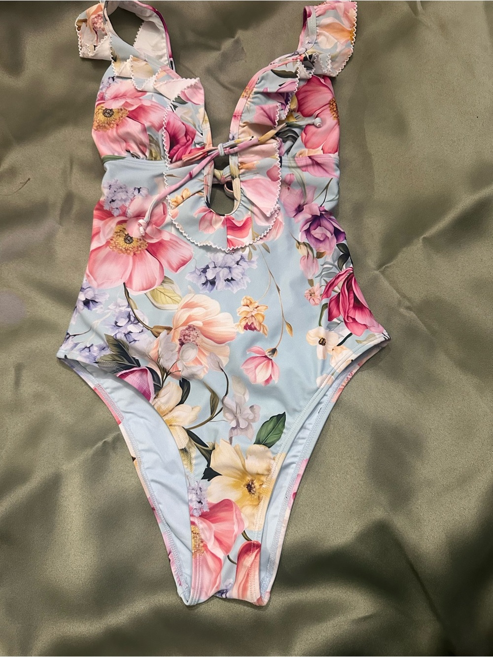 Cupshe Pastel Floral One-Piece Swimsuit - Light Blue Pink Yellow